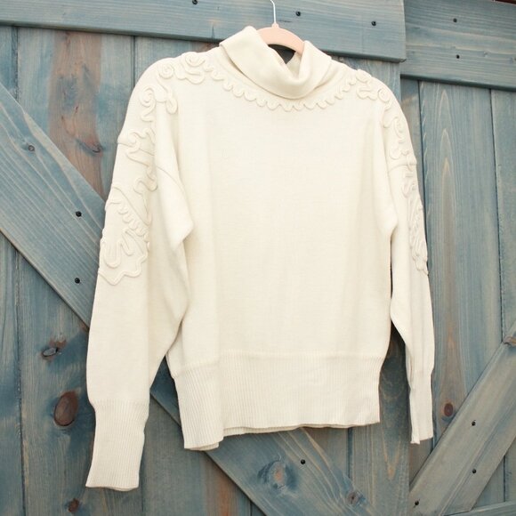 Ivory Cream 80s Vintage Sweater Wool Vintage Meister Brand Small Applique Detail - Picture 5 of 8